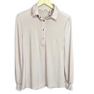 Badgley Mischka Blush Pink Long Sleeve 1/4 Snap Stretch Blouse Women's S‎